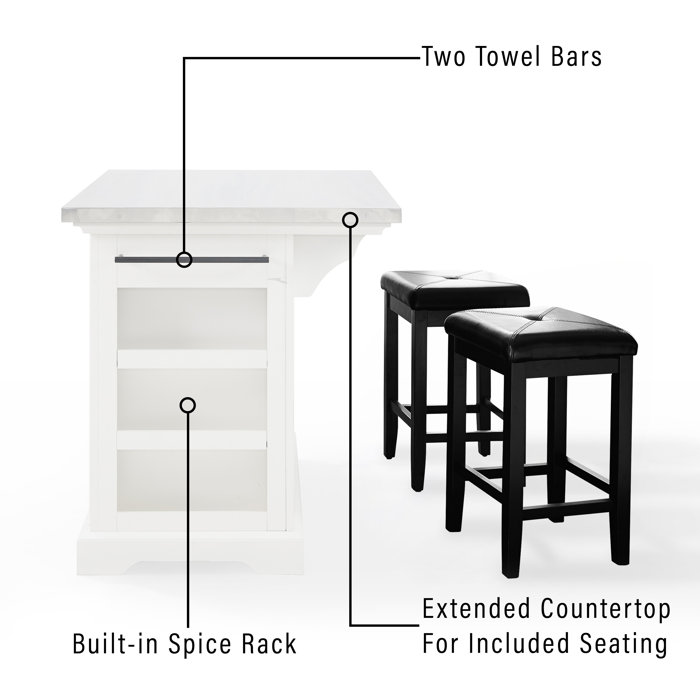 Three Posts™ Diamondback 50'' Wide Rolling Kitchen Island Set with